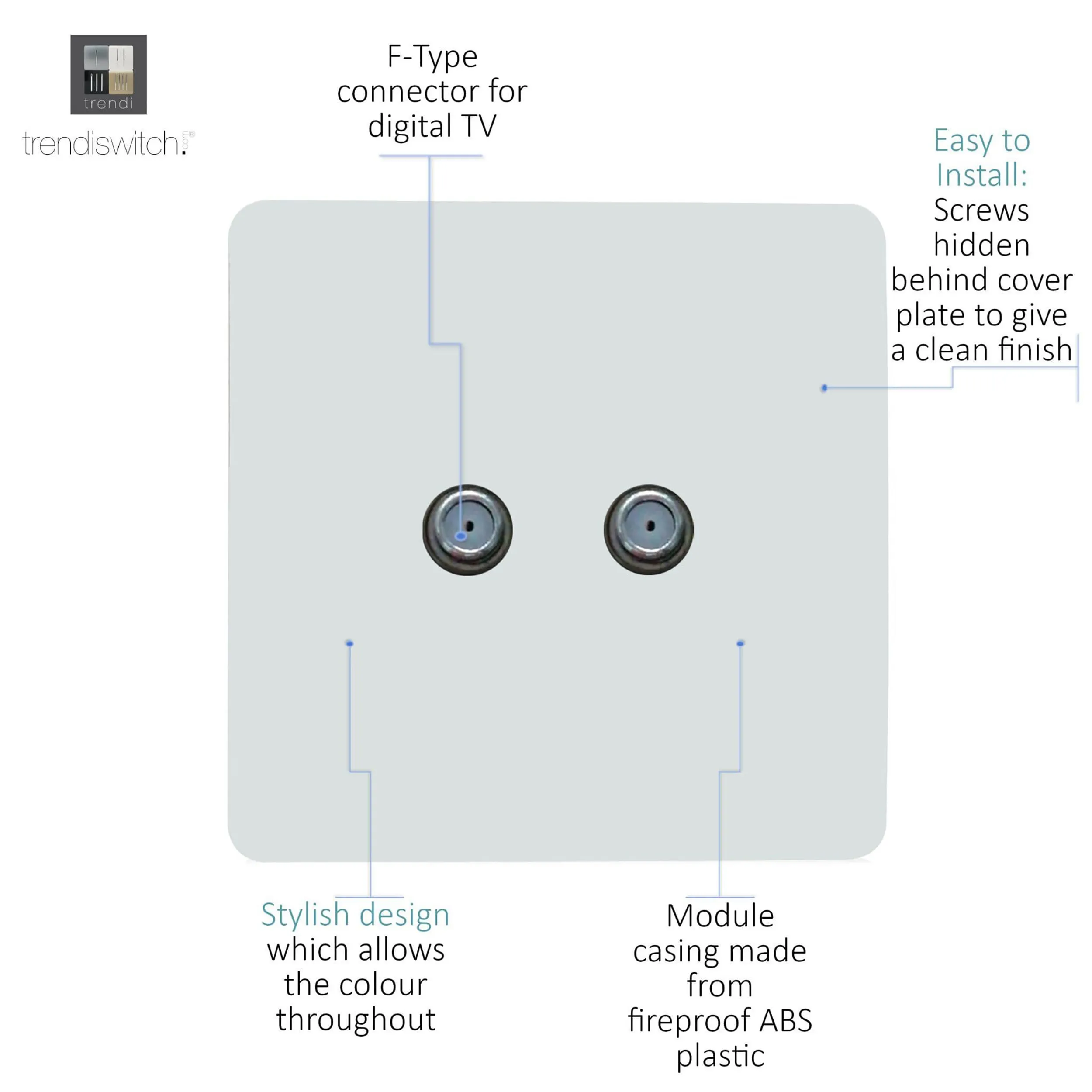 2 Gang F-Type Satellite Televison Socket Ice White ART-2SATWH  Trendi Ice White